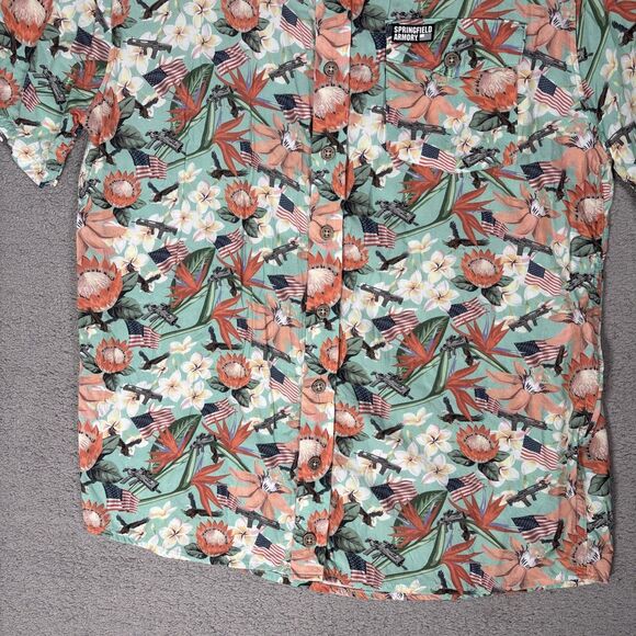 Springfield Armory Hawaiian Shirt Mens Size M Teal Gun American Flag AOP Bullpup - Picture 3 of 16